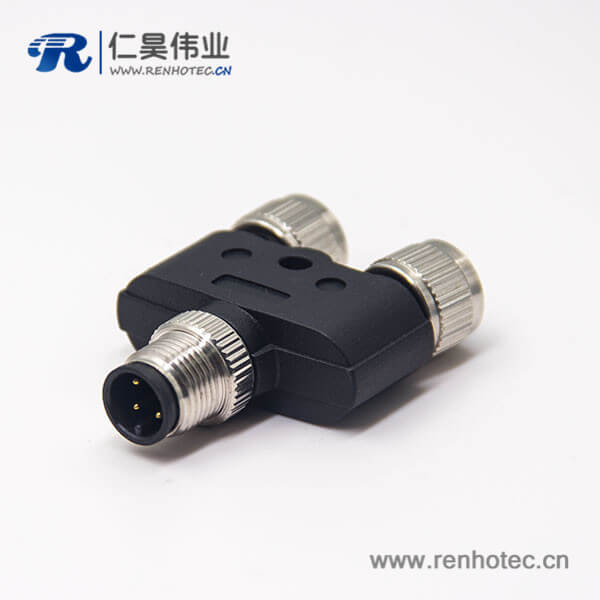m12公母转换头4pin两母头转一公头Y型 m12公母转换头4pin两母头转一公头Y型