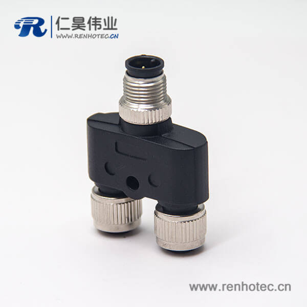 m12公母转换头4pin两母头转一公头Y型 m12公母转换头4pin两母头转一公头Y型