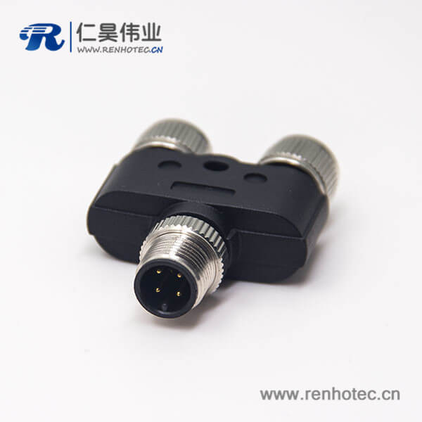 m12公母转换头4pin两母头转一公头Y型 m12公母转换头4pin两母头转一公头Y型