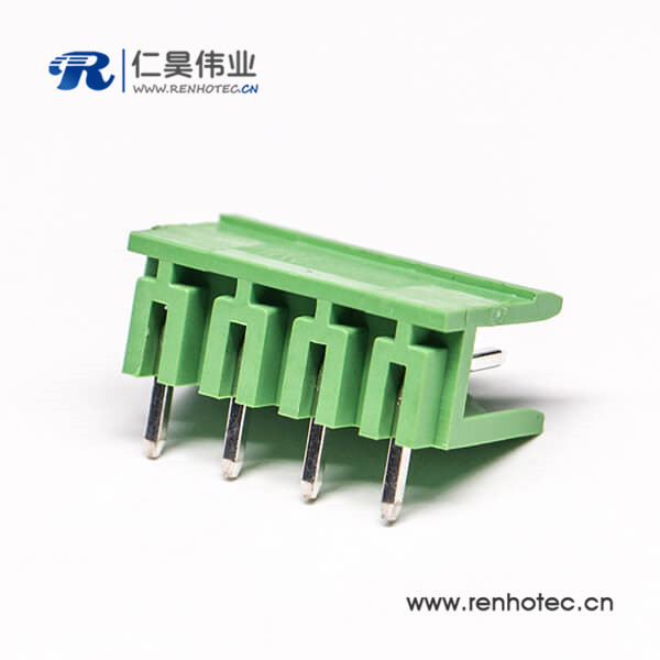 绿色弯端子绿色PCB板插拔式4芯弯式穿孔式接线端子