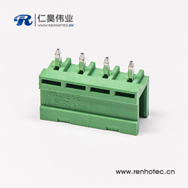 PCB插拔式4芯直式穿孔插板式接线端子PCB板安装绿色