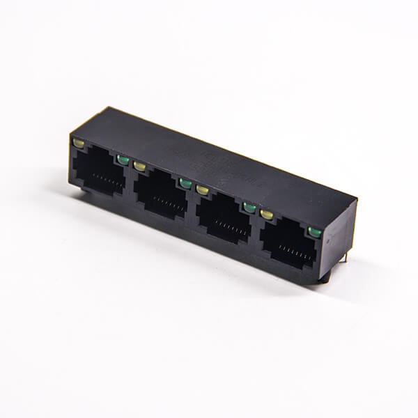 直插式rj458p8c单层多端口1×4黑色非屏蔽式带led灯
