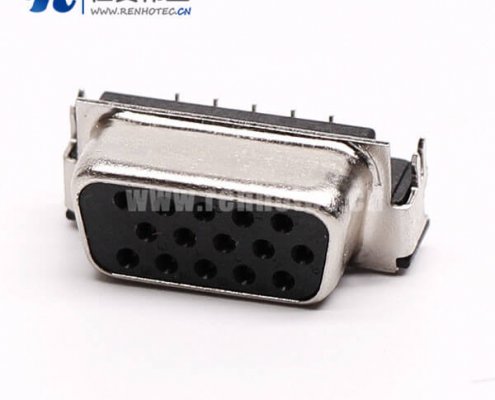 db15接口母头插座三排高密度弯式黑色胶芯插孔