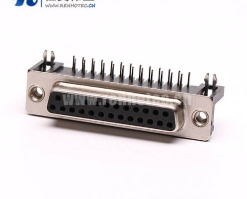 D-Sub连接封装25针90°焊板铆合接PCB板