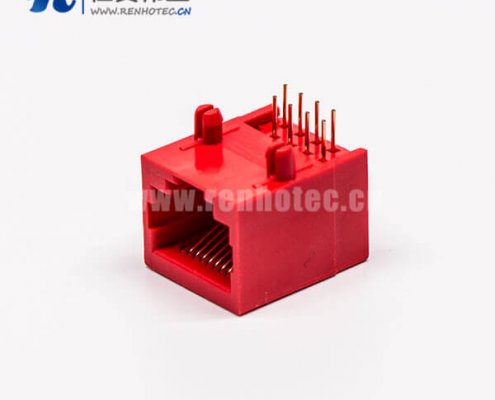 rj45网络接口母座红色全塑8P8C90度接PCB板