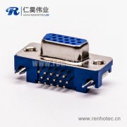 d sub hd15针雌头弯式蓝色胶芯3.08铆锁不带螺丝穿孔