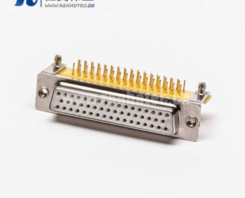 高密度插针db50针母头弯式车针带支架铆锁插孔接PCB板