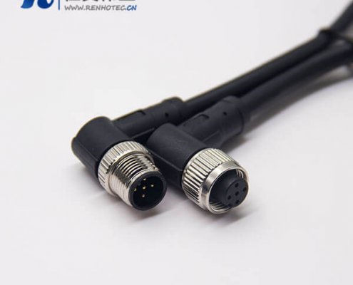 m12电缆信号线5芯90度公对母工业防水插头
