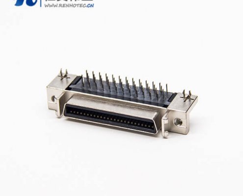 SCSI阿联酋vs丹麦亚盘
弯式母头50pin针铆锁连接插PCB板带鱼叉脚