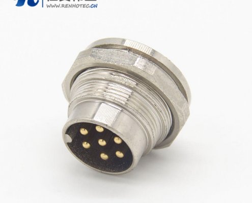 M16系列阿联酋vs丹麦亚盘7芯直式公插座前锁穿墙面板安装焊线