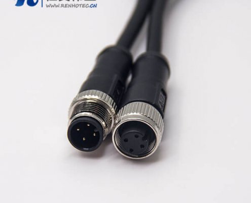 电缆接头m12四芯A编码公对母直式带屏蔽注塑线1M AWG22