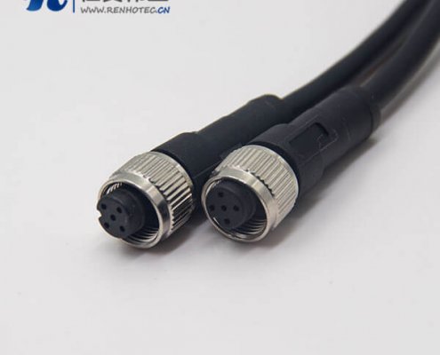 m12标准电缆A编码5芯母头直式180度不带屏蔽双边注塑线1M AWG22
