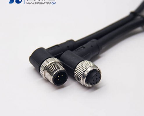m12电缆信号线5芯90度公对母A编码不带屏蔽工业防水插头1M AWG22