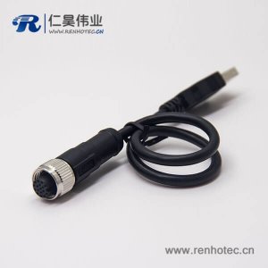 m12转USB接线180度m12A型17芯转USB Type A公头1M AWG26不带屏蔽