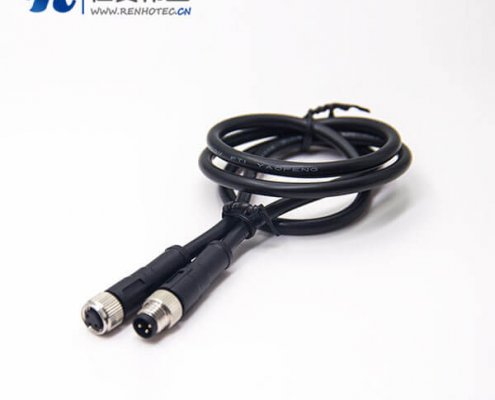 M8电缆插头公对母3芯直式注塑线24AWG线长1米180度螺纹传感器
