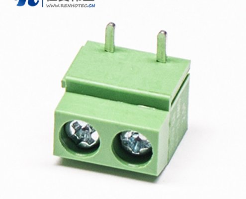螺钉式2芯弯式绿色PCB接线端子接PCB板穿孔式