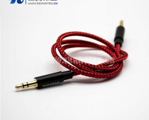 3.5mm插头公对公3极镀金耳机插头手机电脑音箱音频延长线中国红直式0.5米-3米