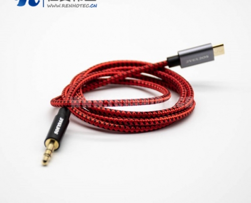 3.5mm耳机公头3极转MICRO公头音频线红色1米-2米直式