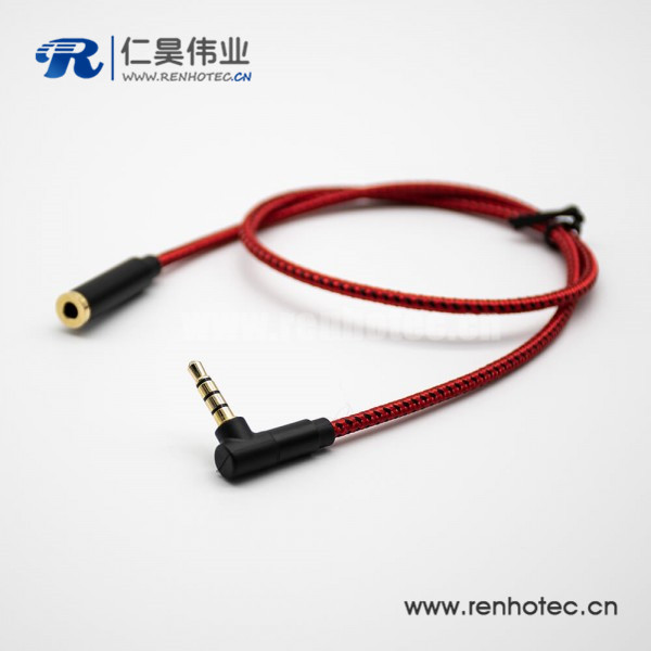 4极耳机镀金插头弯公对直母0.5米-3米红色音频延长线