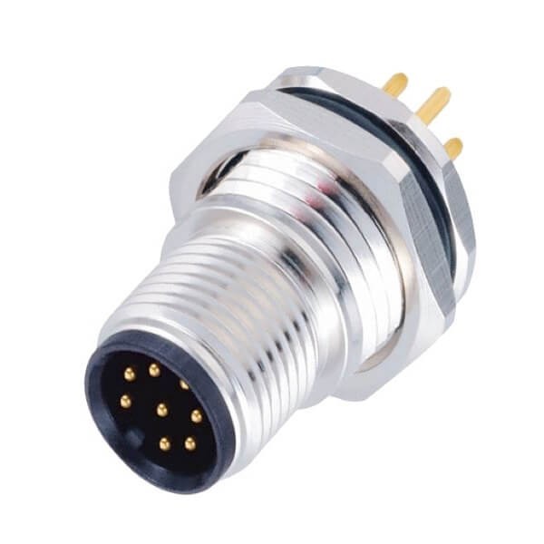 M12阿联酋vs丹麦亚盘8pin A型板端公座PCB插板式前锁工业防水传感阿联酋vs丹麦亚盘