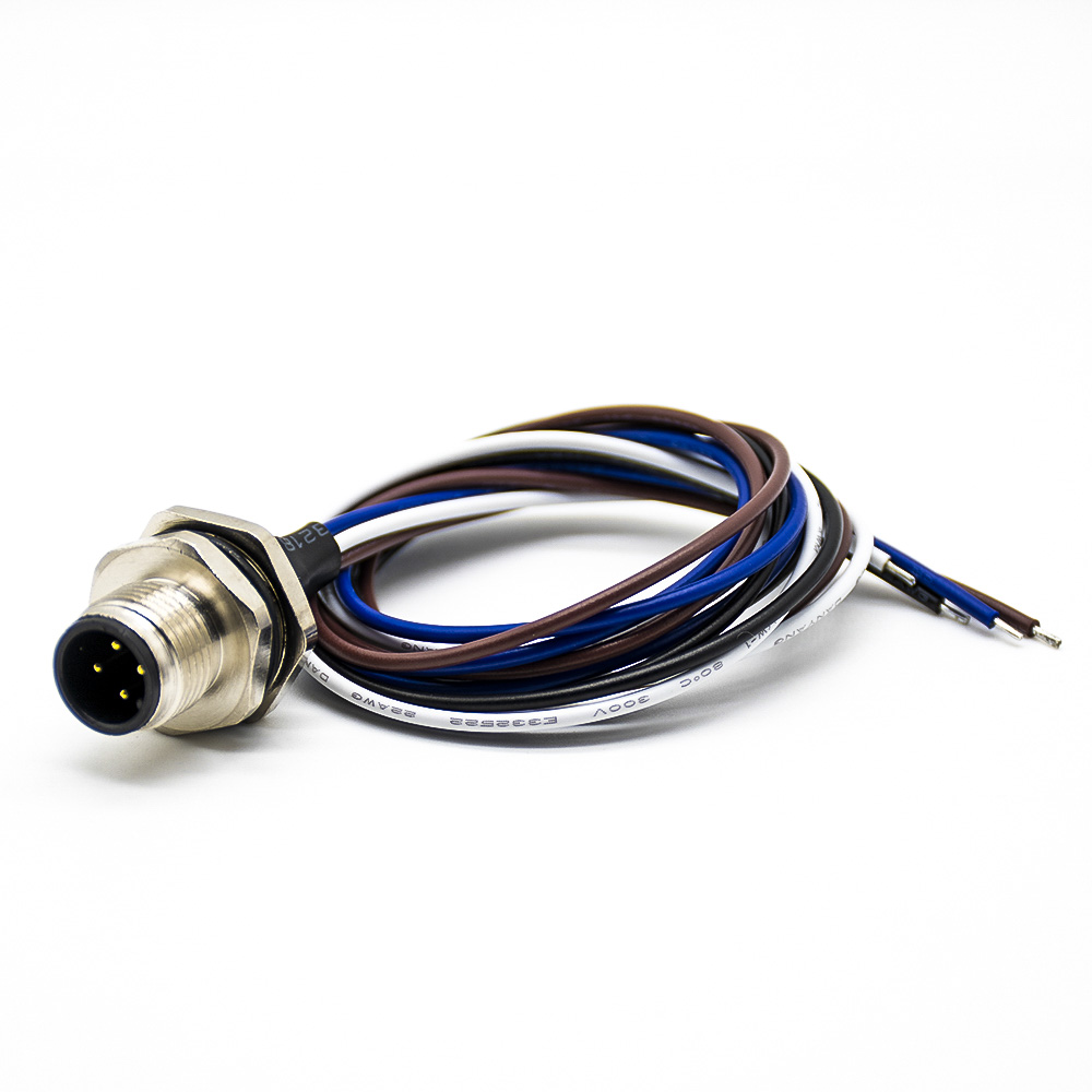 M12公头4针板端插座A扣直式板端焊线0.2M后锁板防水阿联酋vs丹麦亚盘