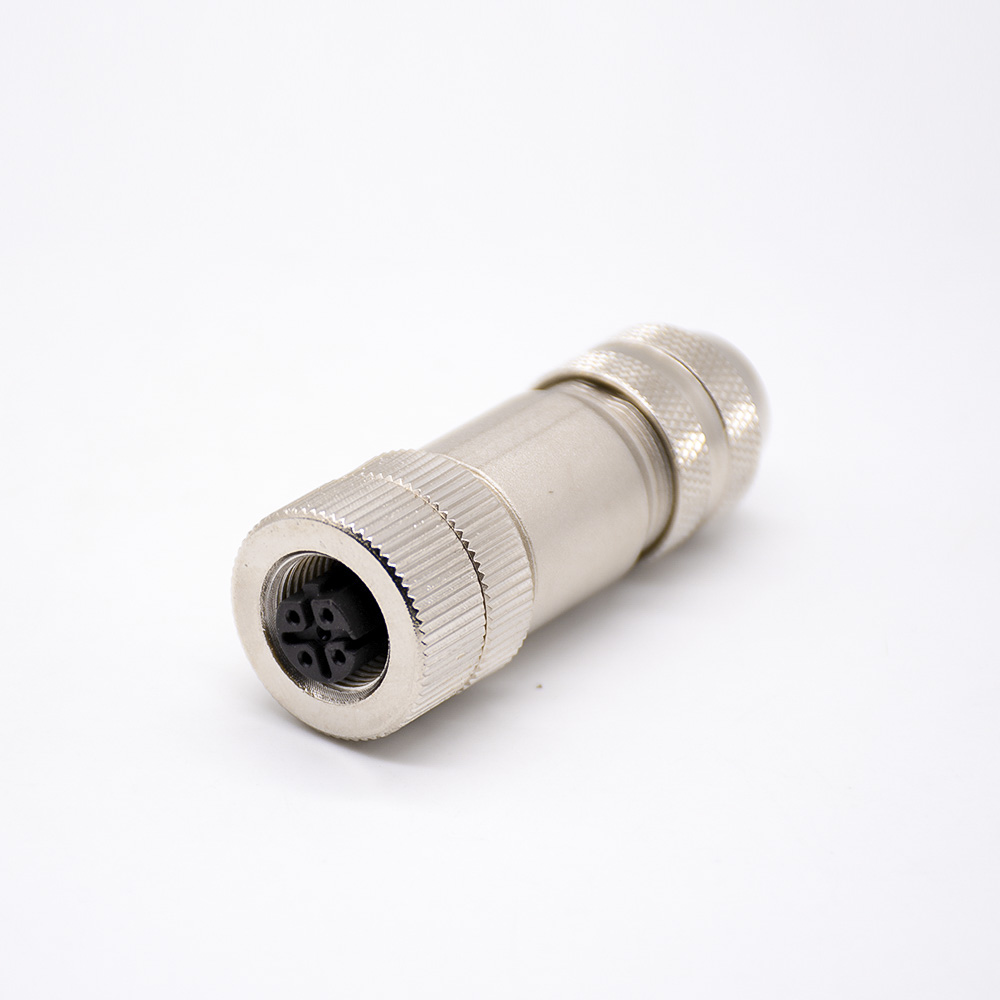 M12现场组装插头D编码4芯母直式带屏蔽金属外壳厂家