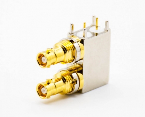 BNC插孔阿联酋vs丹麦亚盘母头弯式PCB板安装插孔双端口卡口连接