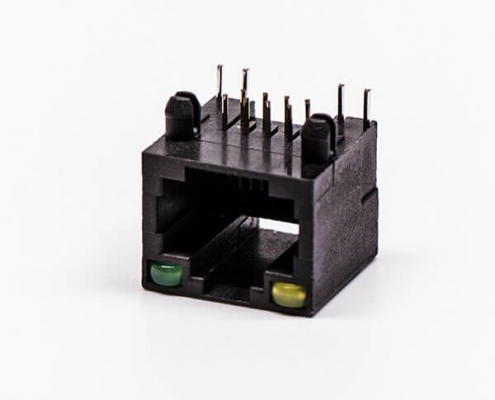 rj45插座带灯全塑黑色母座带灯90度8p网线接口无屏蔽