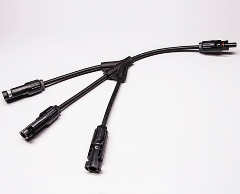 Mc4光伏线接头Y型四通太阳能分支线3转1带线防水