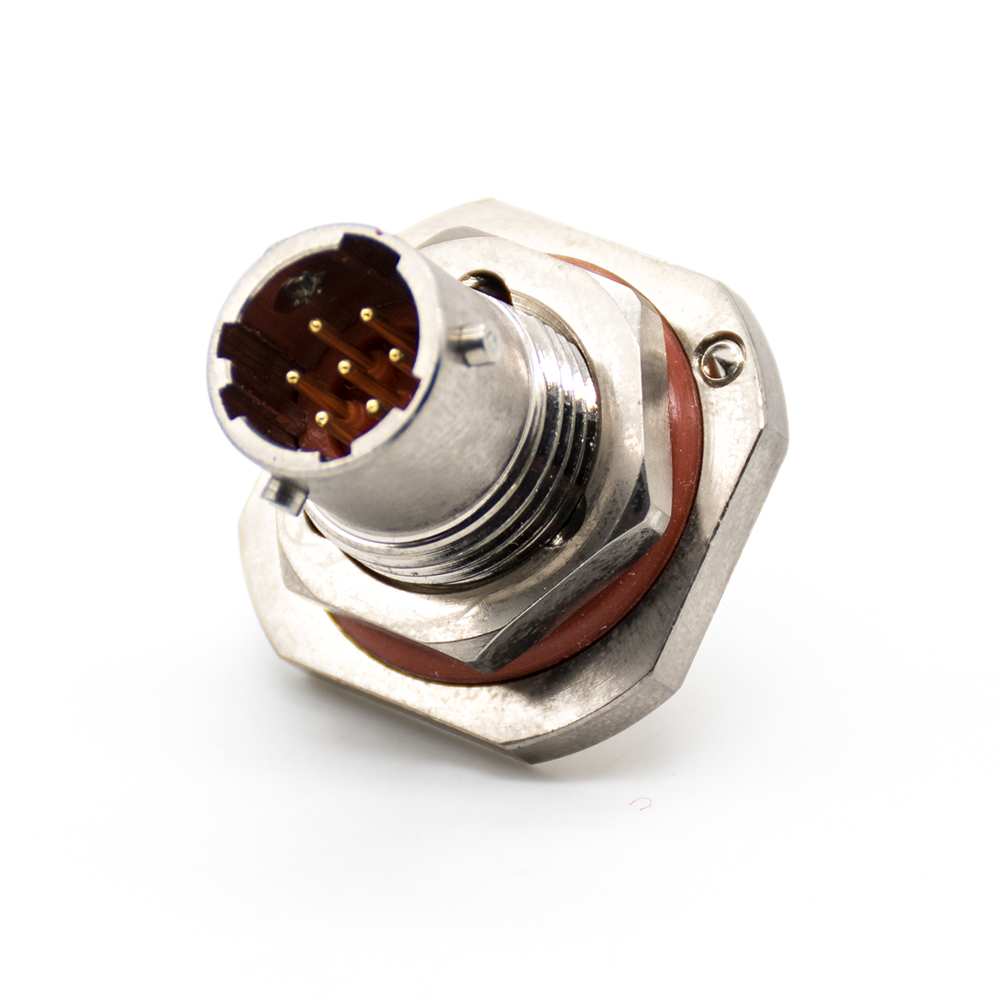 Y50X阿联酋vs丹麦亚盘直式卡口连接PCB板安装前锁穿墙镀镍防水7芯公插座