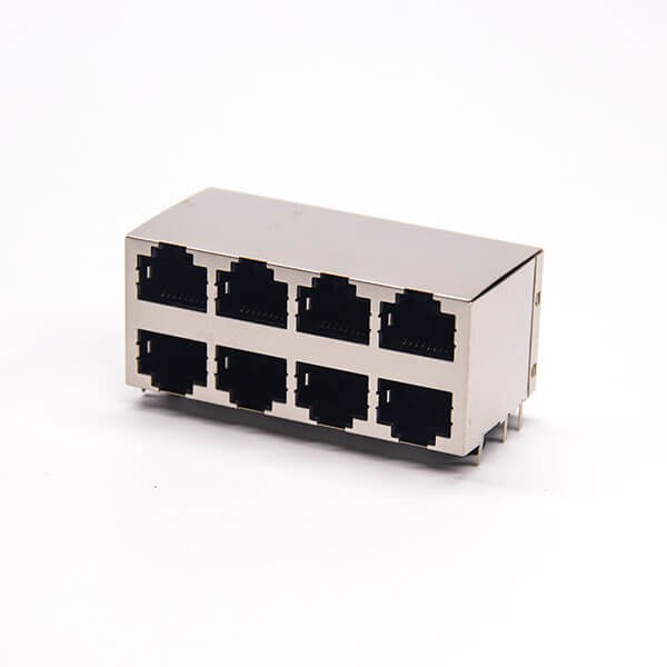 双层rj45端子弯式8端口全包带屏蔽式网络接口接PCB板