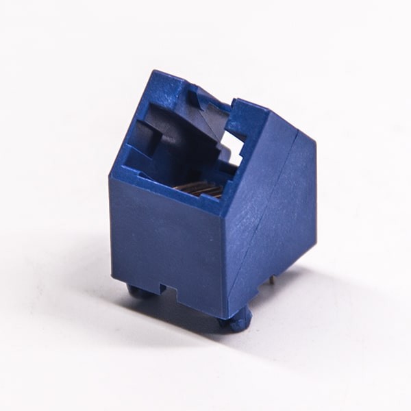 rj45插座PCB弯角45度全塑无灯不带滤波器8p8c蓝色塑胶