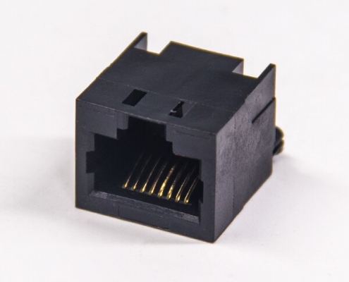 rj45接插件8p8c非屏蔽式黑色穿孔式插PCB板rj45母座