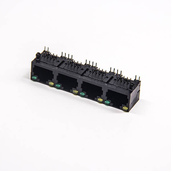 rj45直插式接口1X4单层黑色全塑带led灯网络模块化