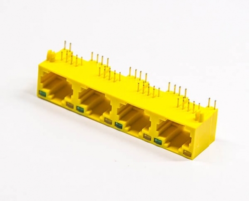 RJ45插座网口8p8c带灯黄色非屏蔽式单层多端口1x4