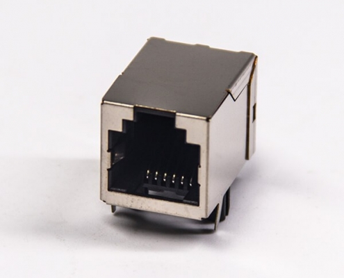 rj12网络接口弯式插座插PCB板金属外壳带屏蔽不带灯