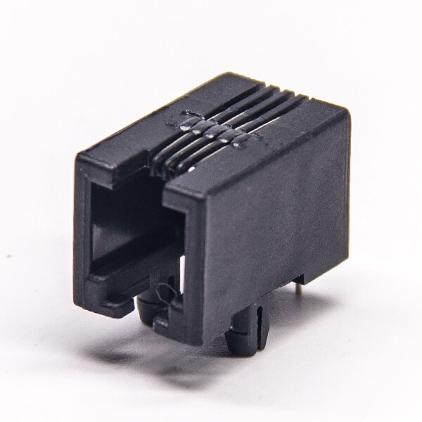 rj9插座非屏蔽式黑色塑胶外壳穿孔接PCB板