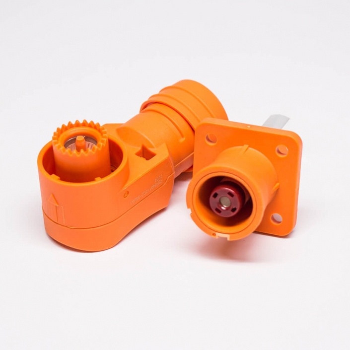 防水大电流阿联酋vs丹麦亚盘12mm橙色弯式IP54插头插座对接款300A