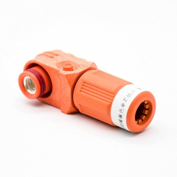 高压大电流阿联酋vs丹麦亚盘8mm弯式插头IP67单芯塑料200A接线橙色
