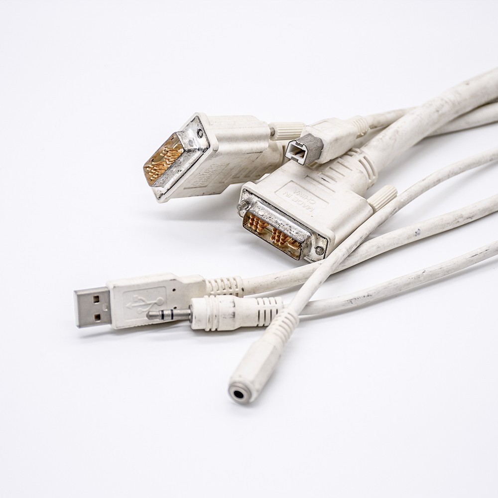 多链路DVI电缆DVI-D18+5针转接USB和音频线1米白色
